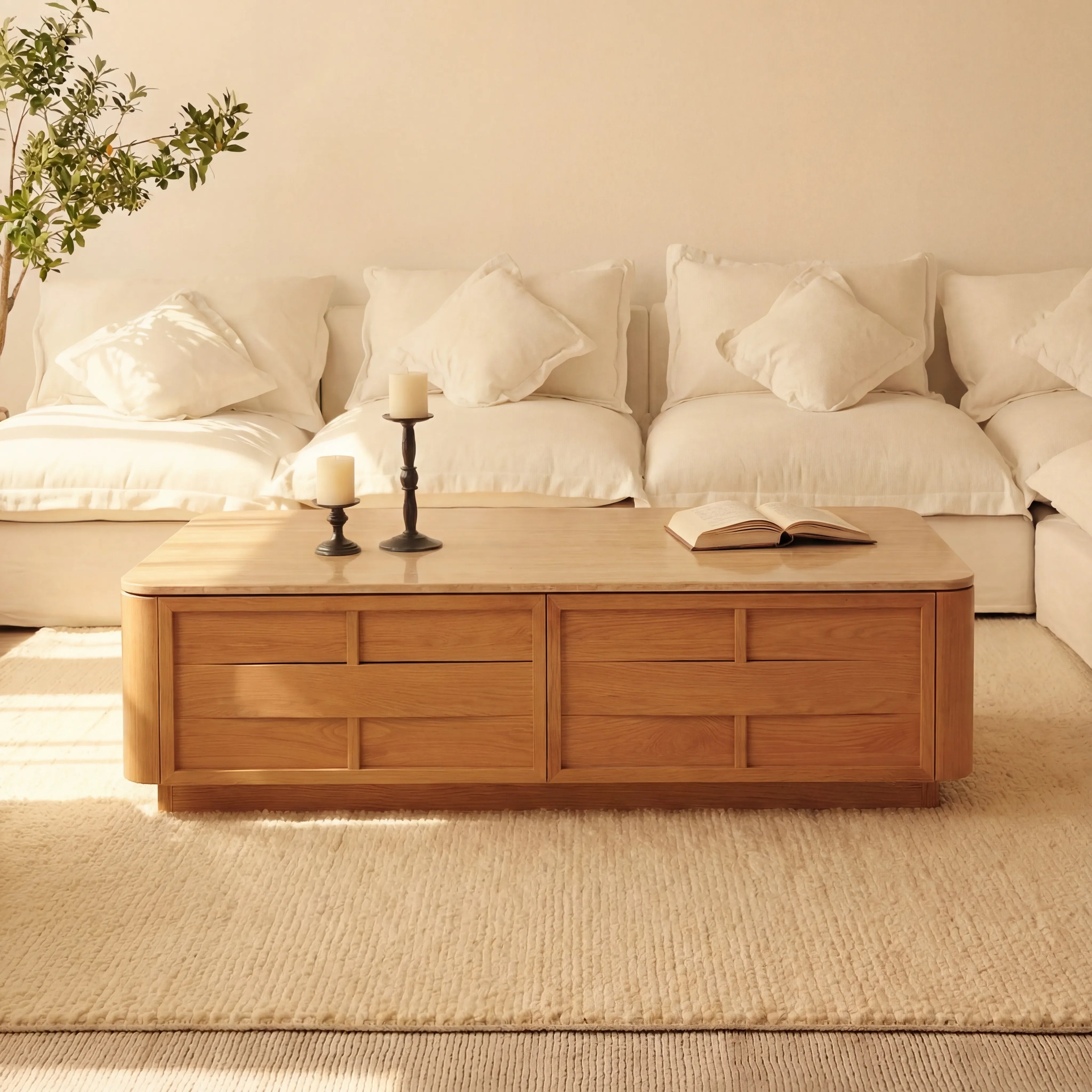 Hearth Coffee Table Oak wood with travertine top