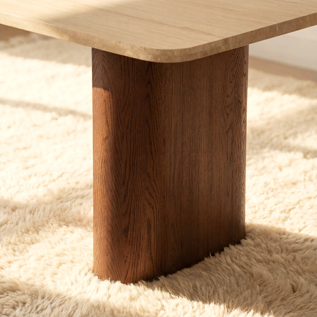 Ovelo Dining Table Oak wood with travertine top