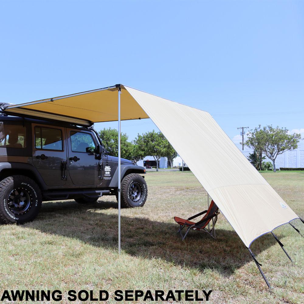 Truck or Car Awning Shade Wall, 6.5x8 Feet, Poly-Cotton Ripstop Fabric, Tan