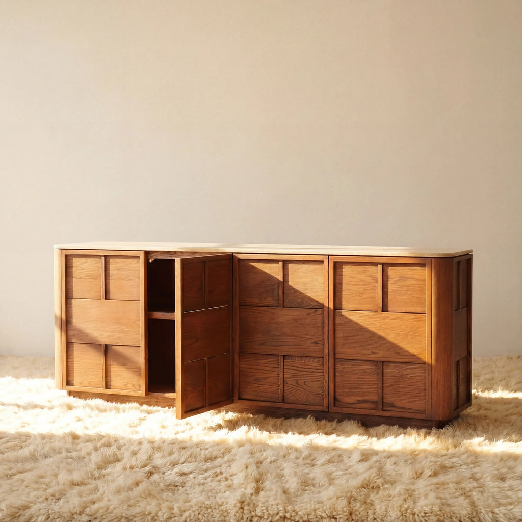 Hearth Sideboard Oak wood with travertine top