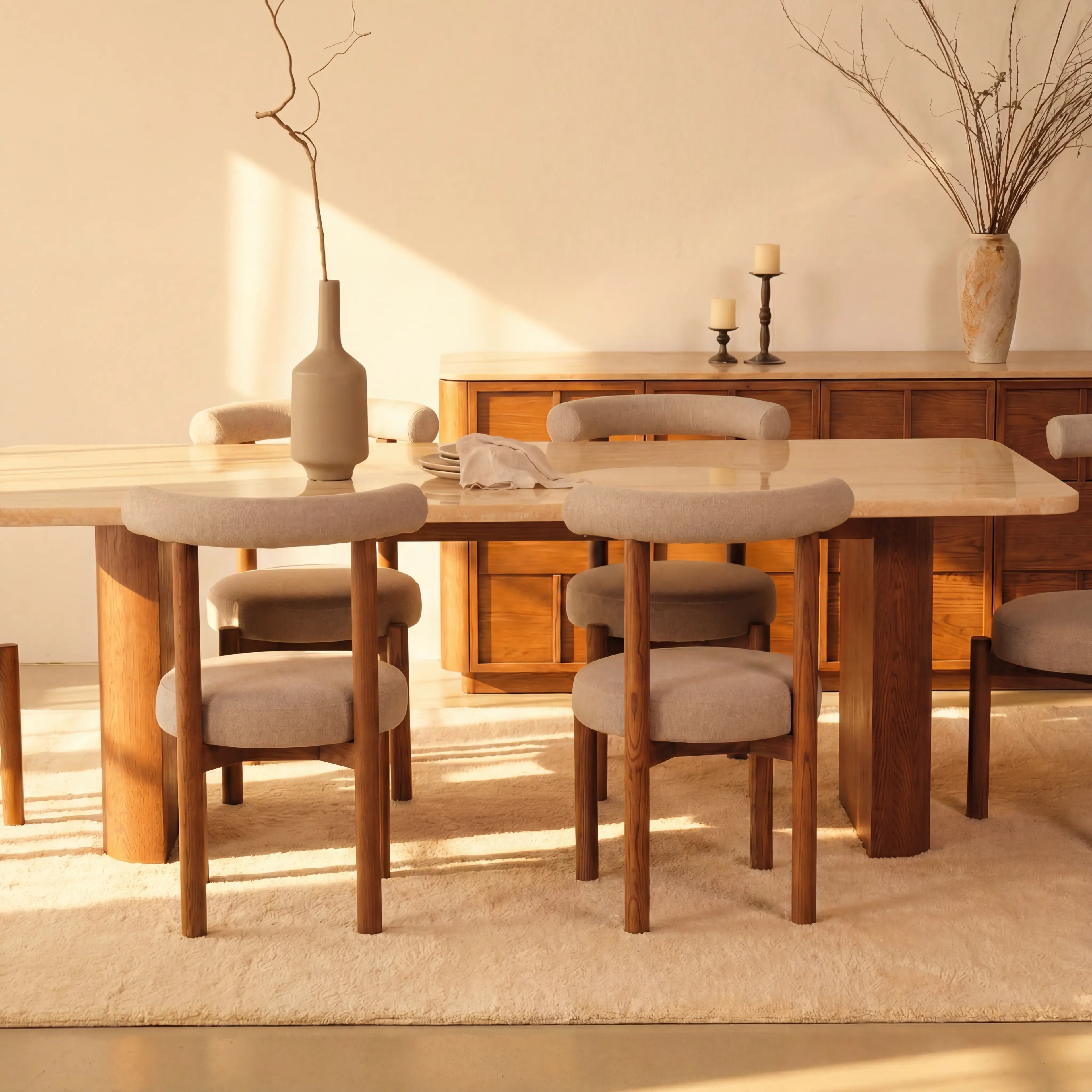 Hearth Sideboard Oak wood with travertine top