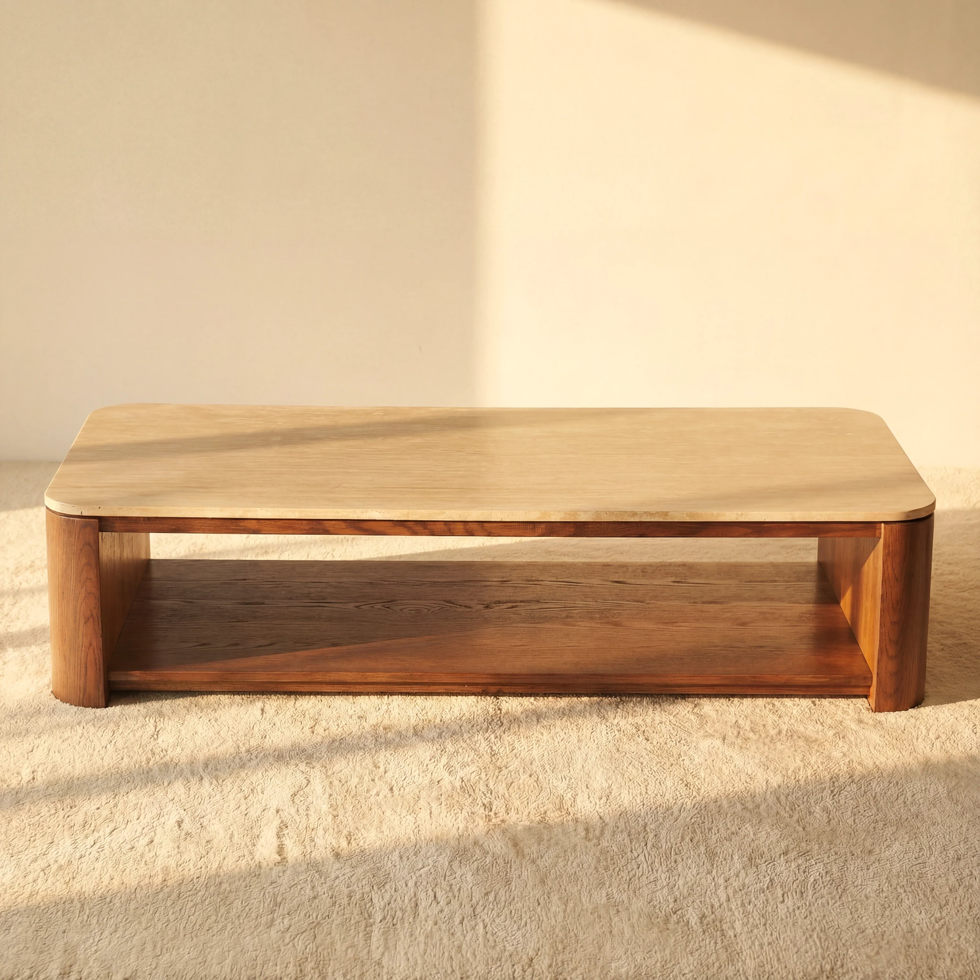 Ovelo Coffee Table Oak wood with travertine top