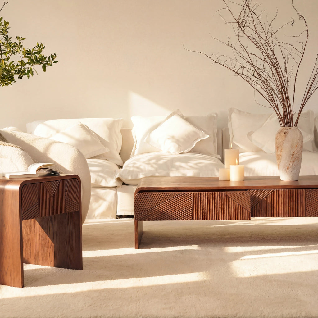 VISTA Coffee Table White oak with sculpted slat detailing