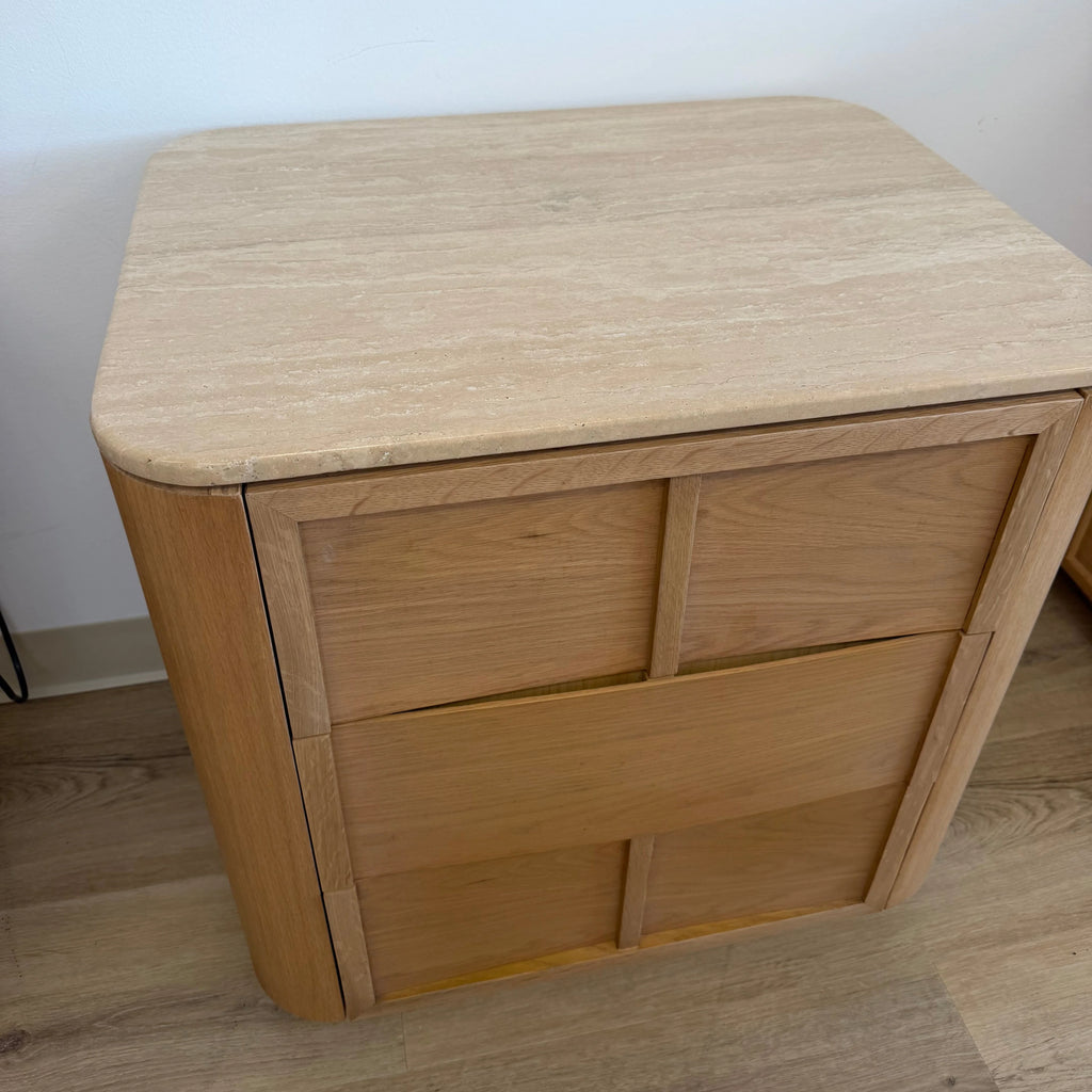Hearth Bedside Table Oak wood with travertine top（karhyn studio sale）