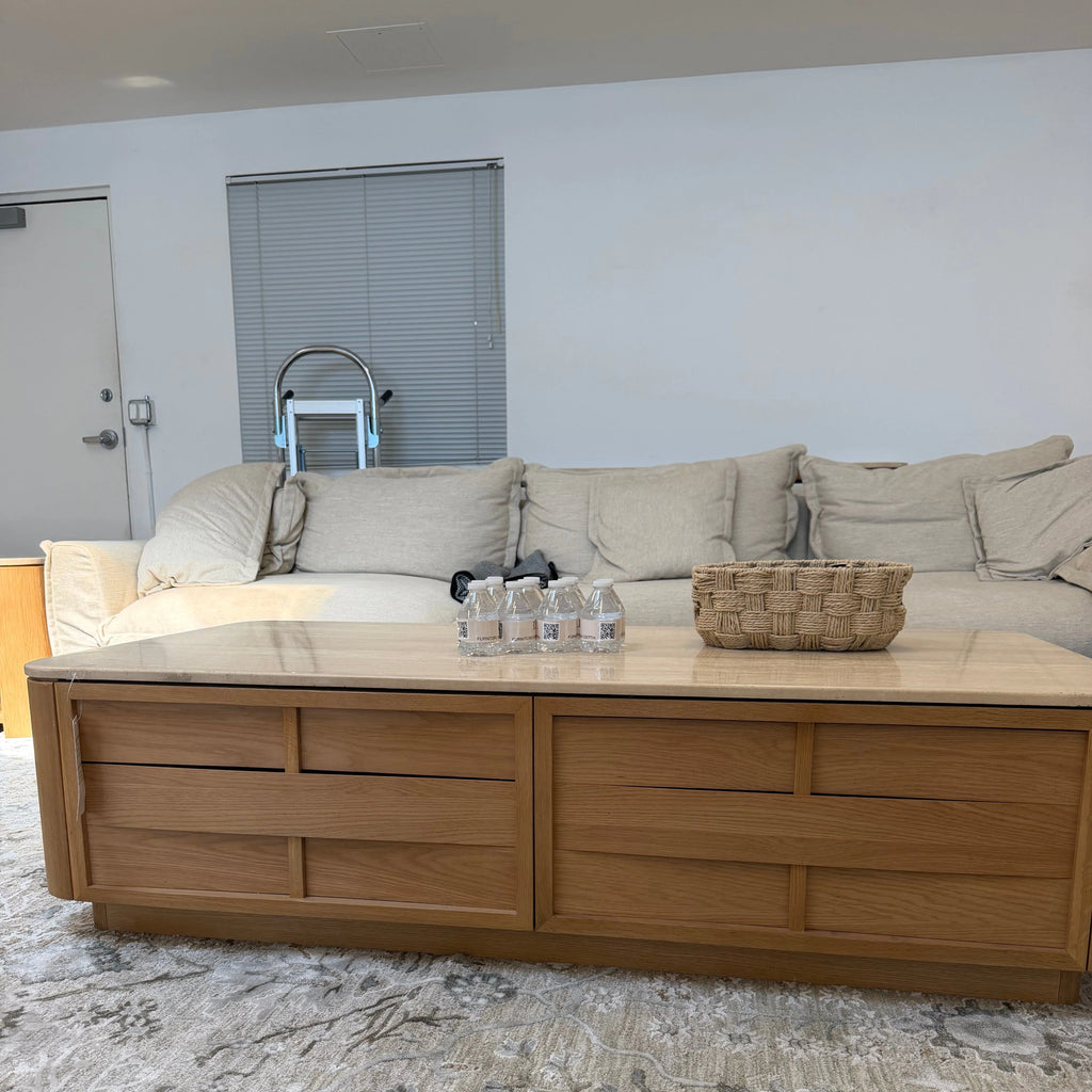 Hearth Coffee Table Oak wood with travertine top（karhyn studio sale）
