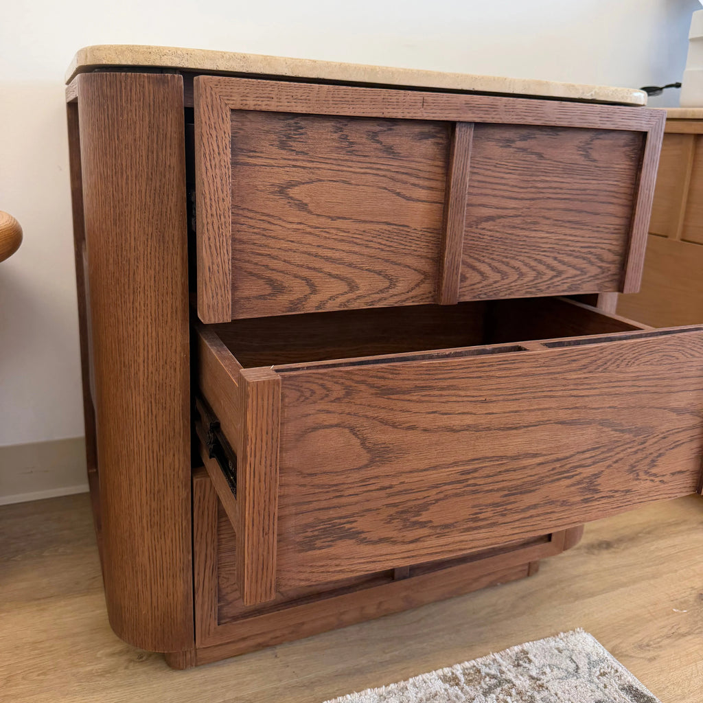 Hearth Bedside Table Oak wood with travertine top（karhyn studio sale）