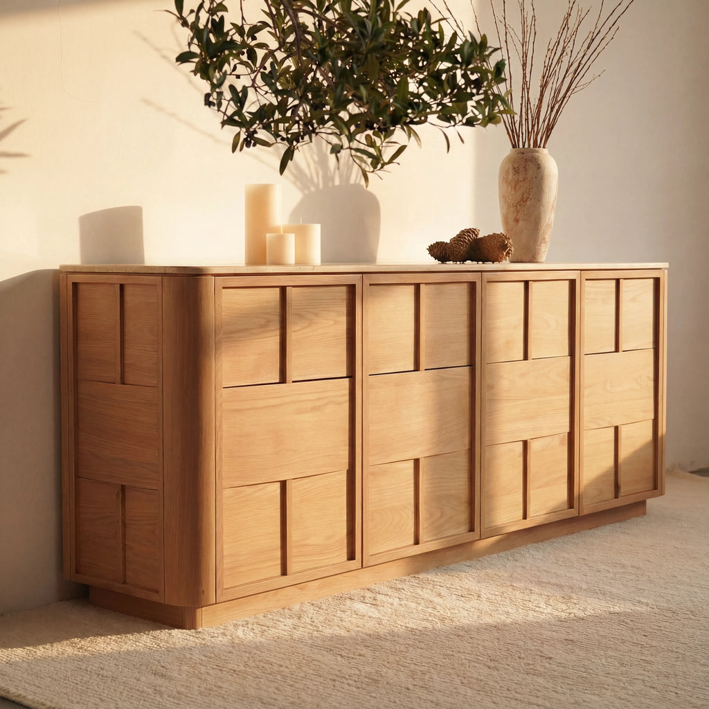 Hearth Sideboard Oak wood with travertine top