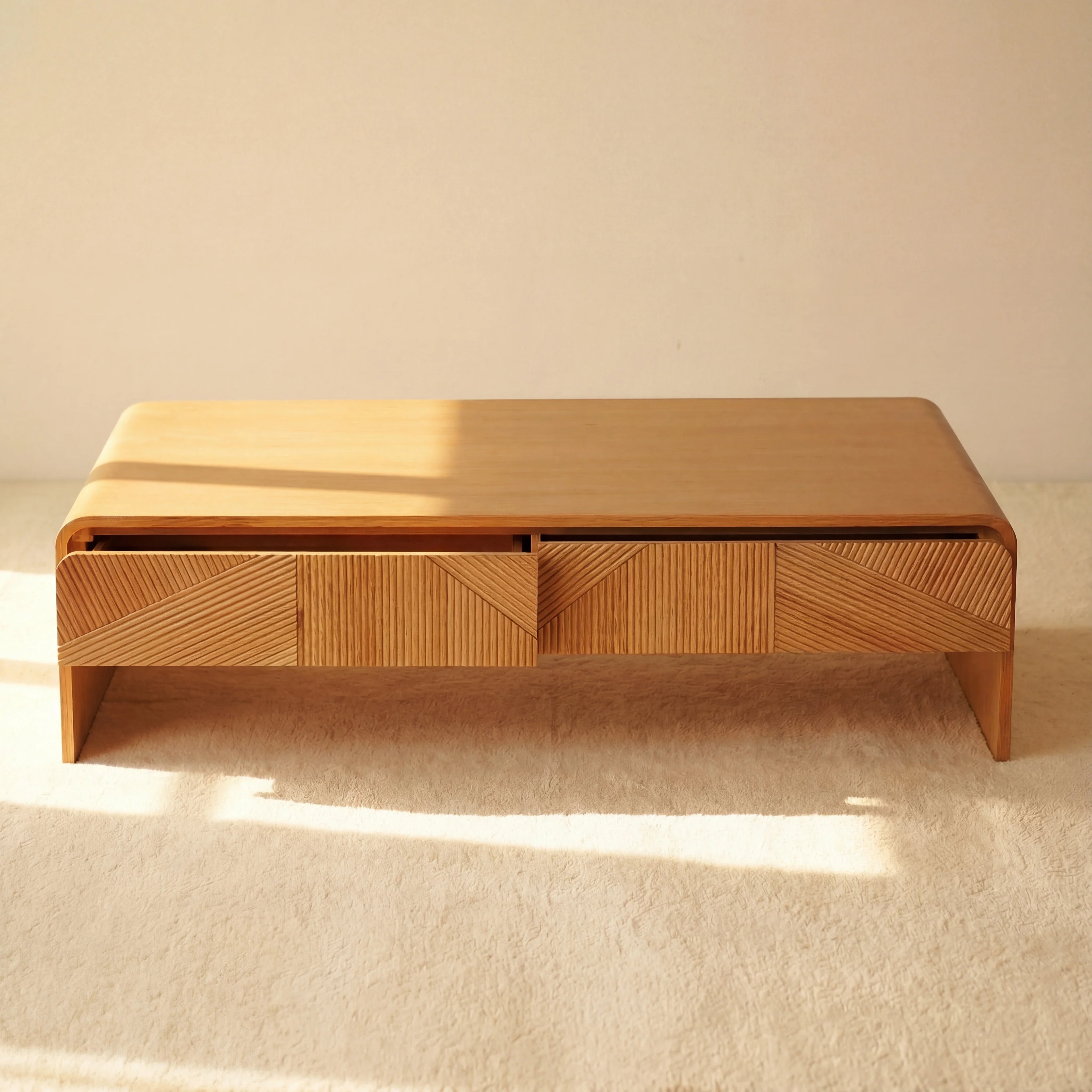 VISTA Coffee Table White oak with sculpted slat detailing