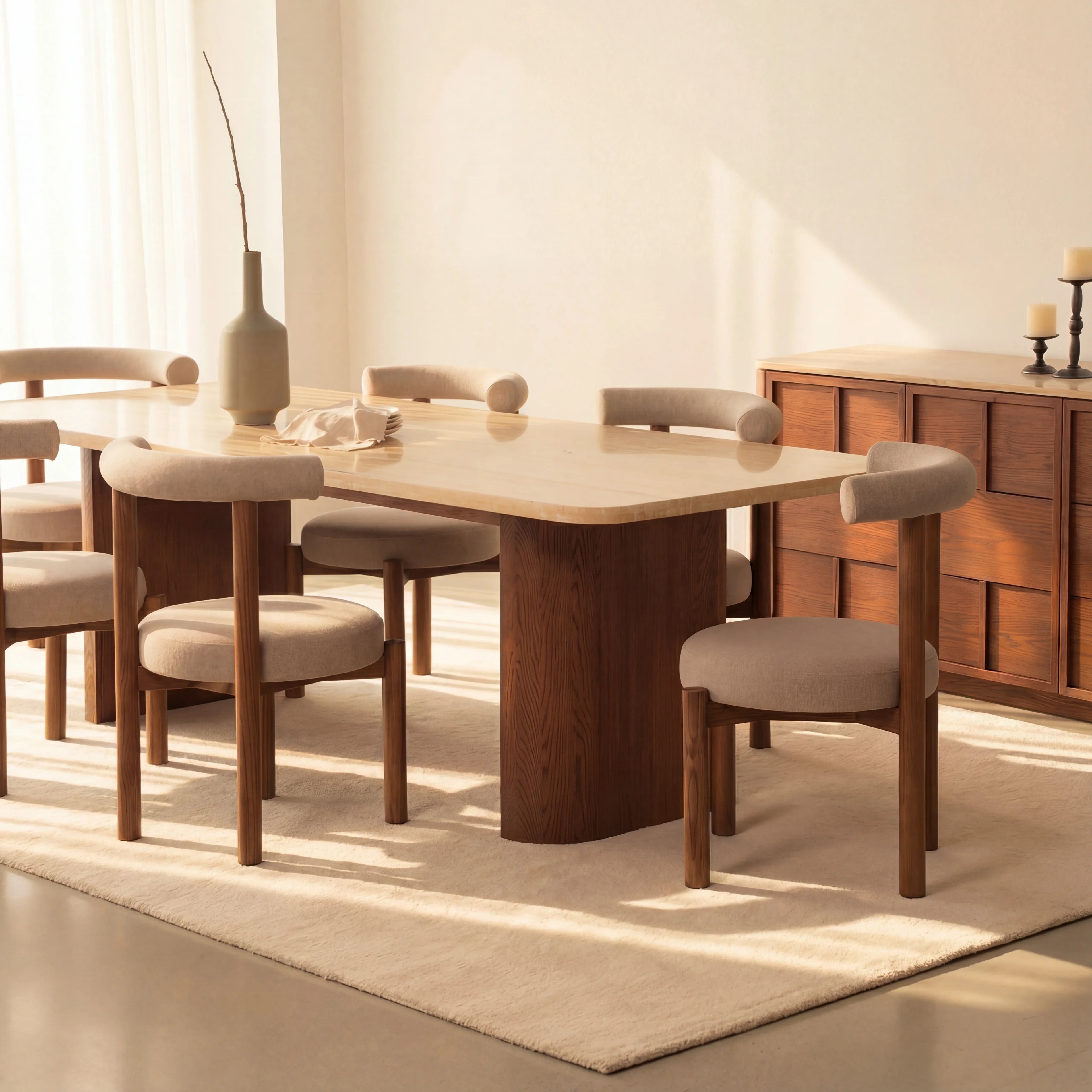 Ovelo Dining Table Oak wood with travertine top
